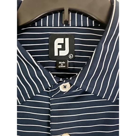 FootJoy ~Men's Size L~ Black/White Striped Golf Polo Shirt Logo, Polyester NWT - Picture 2 of 14